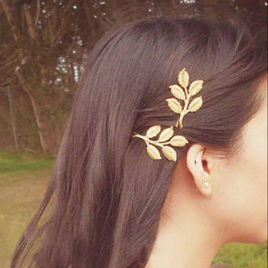 2 Pcs Five Dimensional Leaves Hairpin Golden